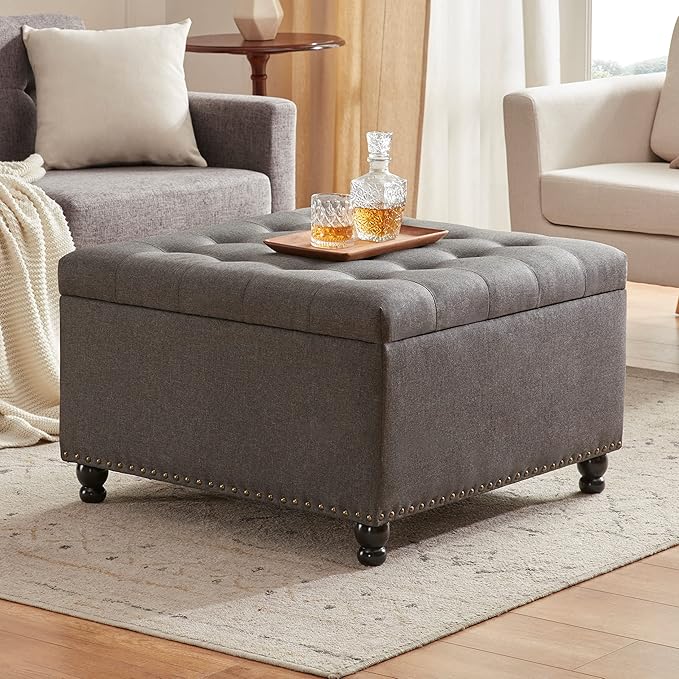 Tbfit Large Square Storage Ottoman Bench, Tufted Upholstered Coffee Table by TBfit