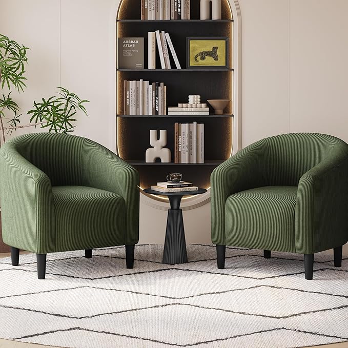Yaheetech Accent Barrel Chair, Corduroy Fabric Club Chair, Furry Sherpa Elegant - Image 4