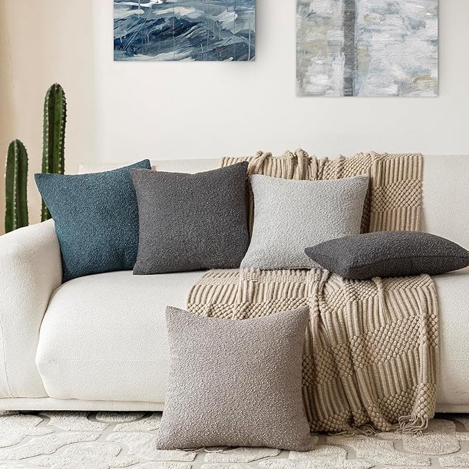 Foindtower Pack of 2 Modern Textured Boucle Throw Pillow Covers Accent Solid - Image 7