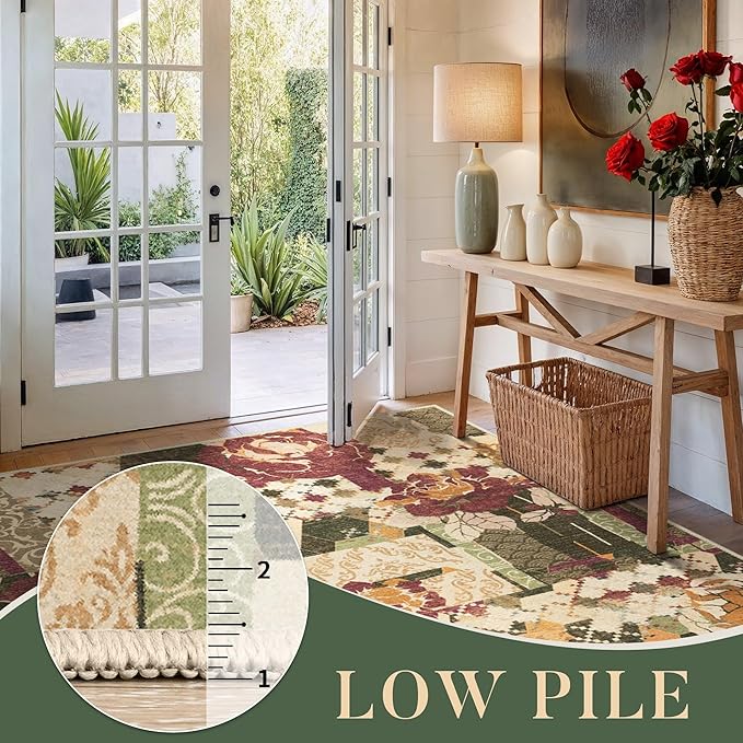 GENIMO Floral Runner Rug 2'6''x8, Machine Washable Non Slip Vintage Patchwork - Image 7