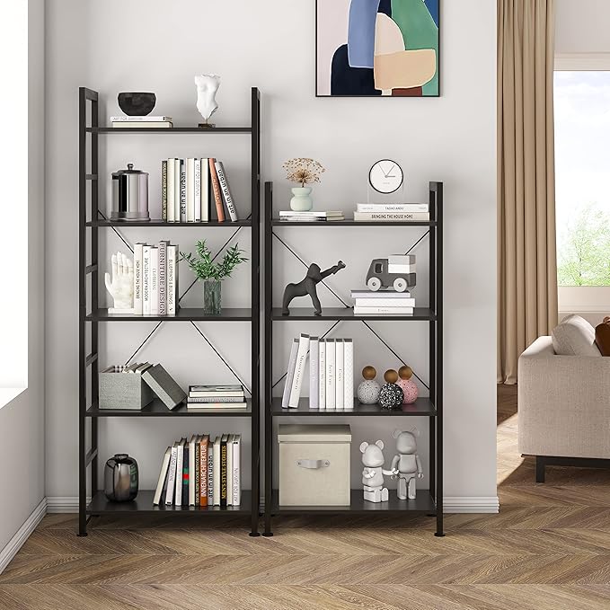 VERMESS 4 Tier Bookshelf, Tall Book Shelf, Vintage Industrial Bookcase - Image 8