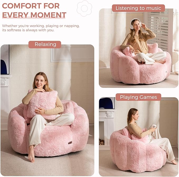 MAXYOYO Bean Bag Chair with 3 Pillows, Oversized Floral Shaped Bean Bag Sofa - Image 4
