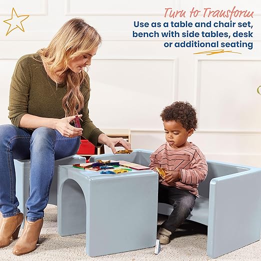 ECR4Kids Tri-Me Table and Cube Chair Set, Light Grey - Image 4