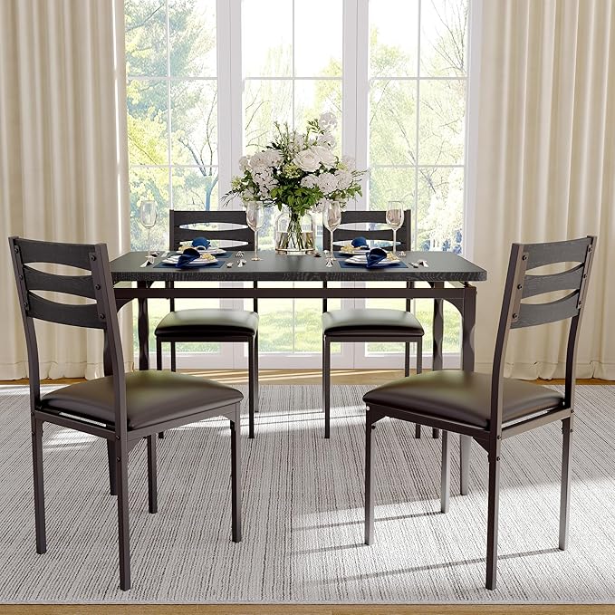 GarveeHome 5 Piece Dining Table Set, Industrial Style Dining Table and Chairs - Image 5
