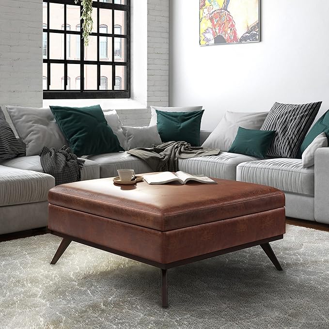 SIMPLIHOME Owen 40 inch Wide Mid Century Modern Square XL Coffee Table Storage - Image 2