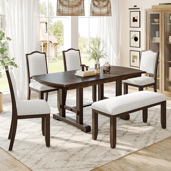 Ball & Cast Dining Table Set for 6, 6-Piece Kitchen Table Set W/ 4 Upholstered by BallCast