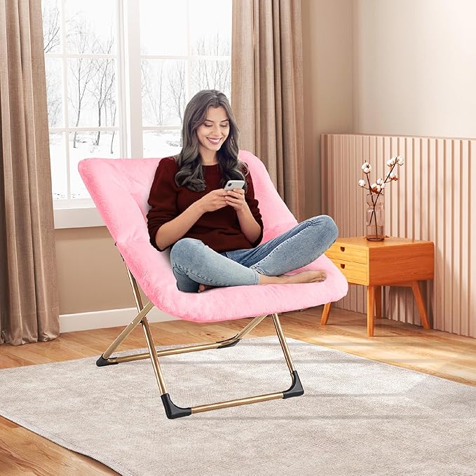 Comfy Oversized Saucer Chair, Soft Faux Fur Reading Lounge Chair - Image 2