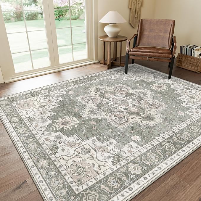 GENIMO 9x12 Area Rugs for Living Room, Non Slip Machine Washable Vintage Rugs by GENIMO