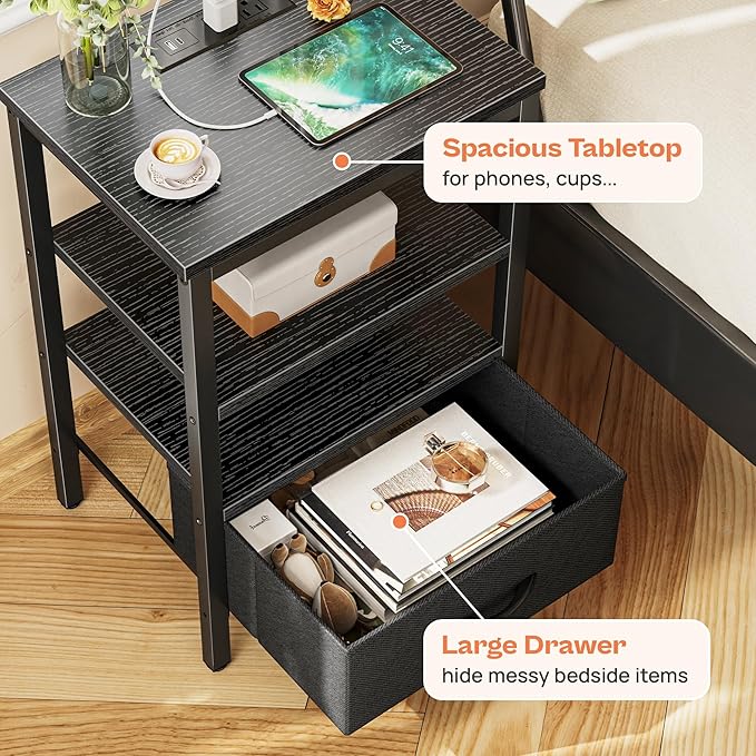 SUPERJARE Nightstand with Charging Station, Bed Side Table with Adjustable - Image 6