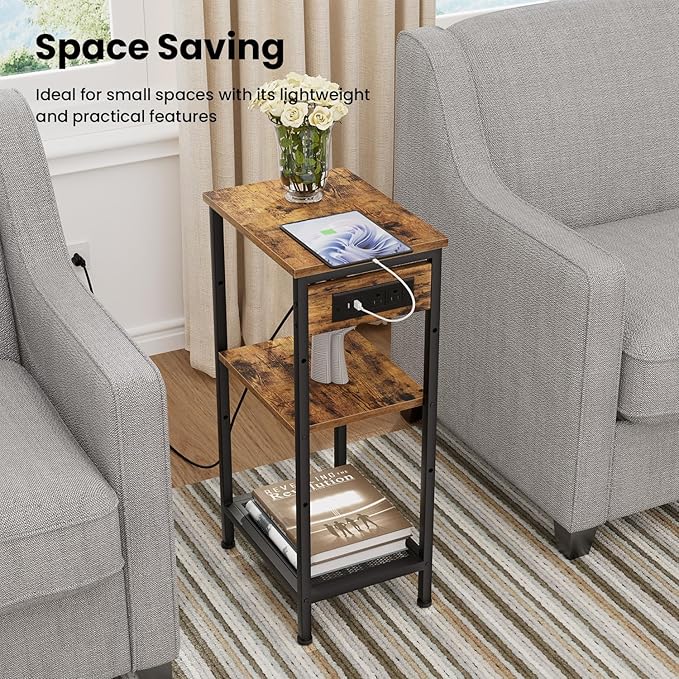 Tall End Table with Fast Charging Station, 3 Tier Narrow Side Table with - Image 5