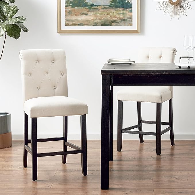 Roundhill Furniture Hendley Solid Wood Tufted Counter Height Stools - Image 8