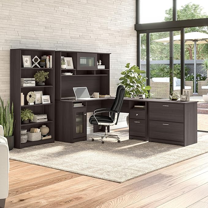 Bush Furniture Cabot L Shaped Computer Desk in Heather Gray | Corner Table - Image 4