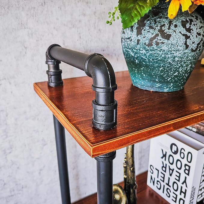 3 Tier Long Industrial Bookshelf, 3 Realwood Industrial Pipe Bookshelf - Image 6