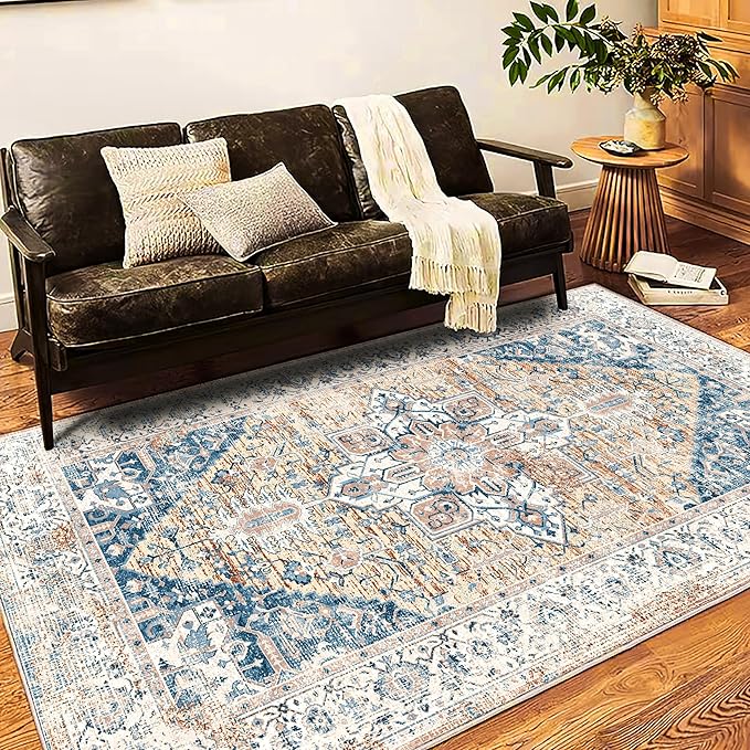 Washable Vintage Area Rug 6x9 Boho Chic Medallion Distressed Design by CHAMPLANT