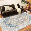 Washable Area Rug 8x10 Boho Chic Medallion Distressed Design Non-Shedding Easy by CHAMPLANT
