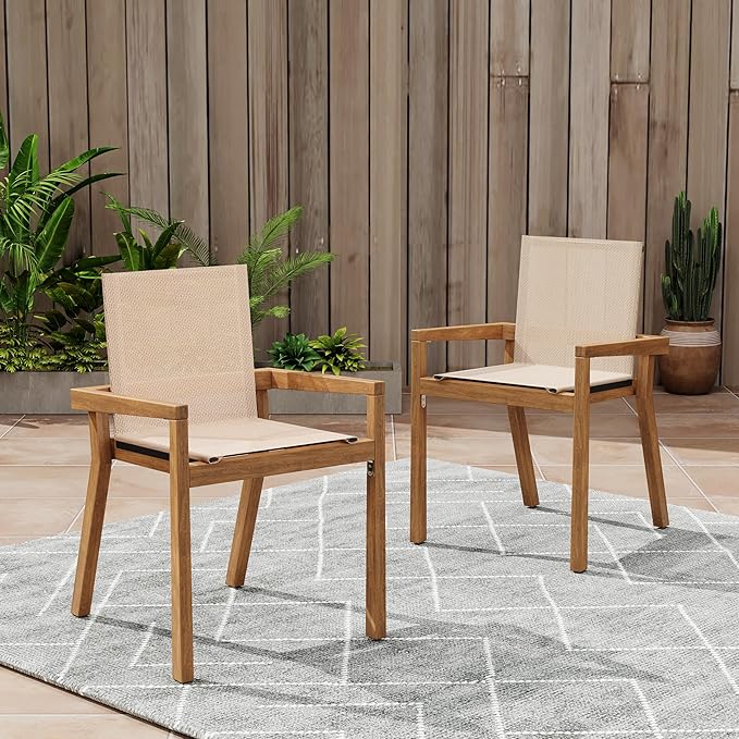 Merax Mesh Seating Solid Wood Dining Chairs Set of 2, French Country Style by Merax