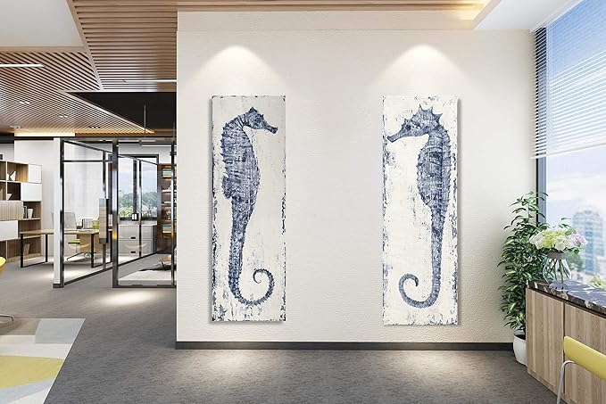 Yihui Arts Seahorse Wall Art Hand Painted Costal Paintings Blue Pictures Canvas - Image 8
