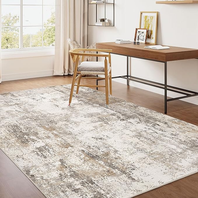 3x4 Washable Area Rug Brown Grey Neutral Abstract Entryway Kitchen Non Slip Low by WondRg