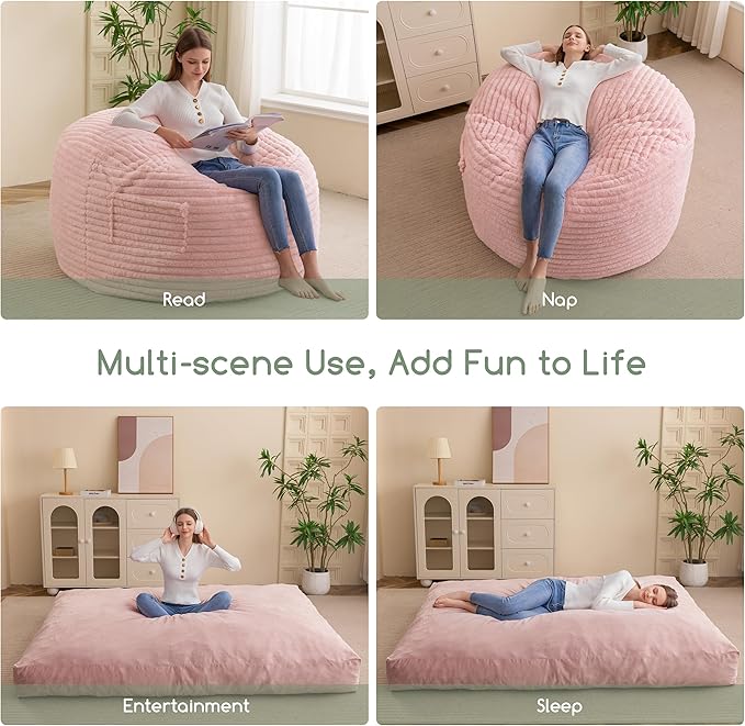 Giant Bean Bag Chair Bed for Adults, Convertible Beanbag Folds from Lazy Chair - Image 6