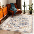 3'x5' Blue Khaki Vintage Washable Thin Area Rug Traditional Floor Cover by CHAMPLANT