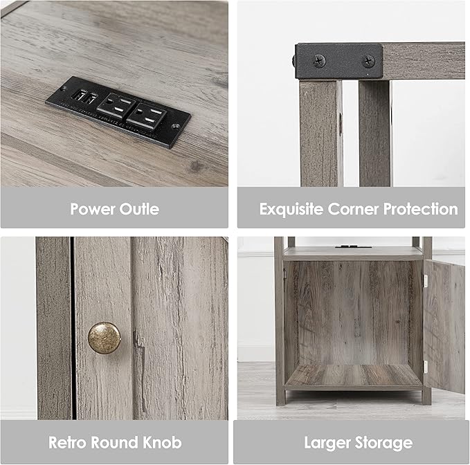 Farmhouse Nightstand with Charging Station, Rustic End Table Bedroom with - Image 7
