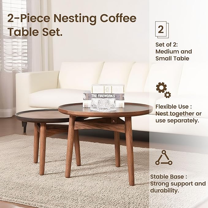 CONSDAN 24 Round Coffee Table, Solid Oak Frame & Veneer Top, USA Grown Hardwood - Image 5