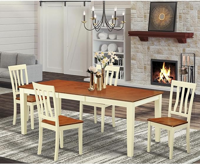 East West Furniture QUAN5-WHI-W 5 Piece Dining Room Furniture Set Includes a - Image 2