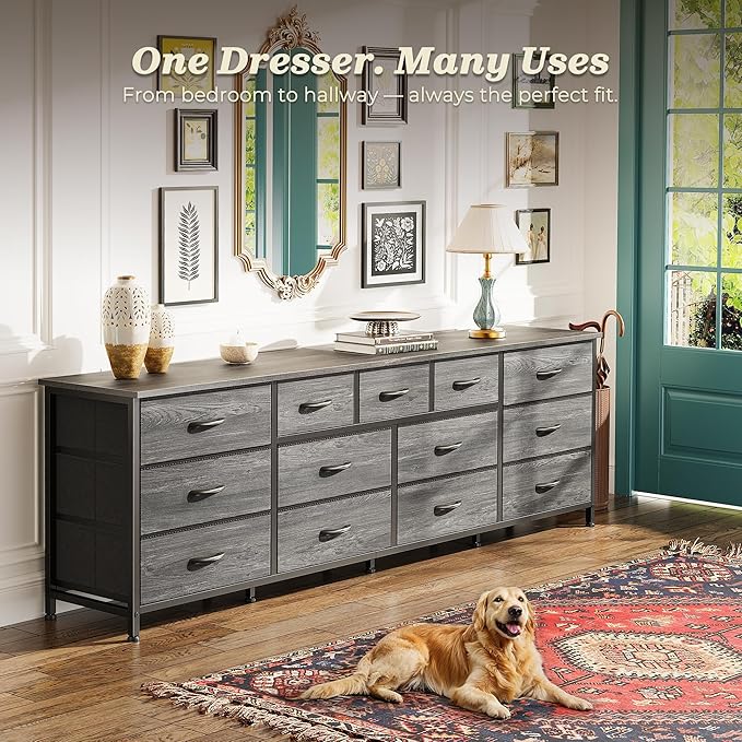 Huuger 70 Inch Dresser for Bedroom, TV Stand for 65, 80 Inch TV, 13 Fabric - Image 5