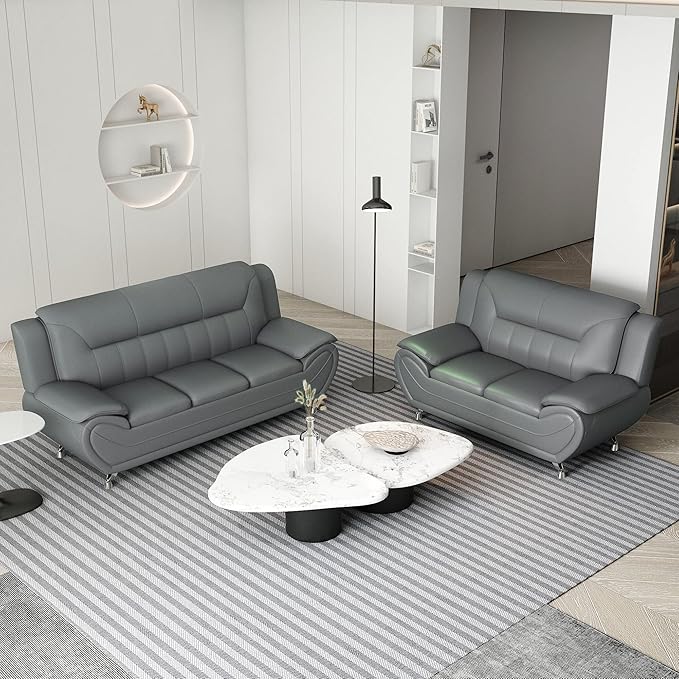 Container Furniture Direct Michael Modern Faux Leather Upholstered Stainless - Image 17