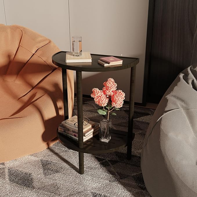 End Table, Half Moon Side Tables, Living Room Half Round 2 Tier Table - Image 3