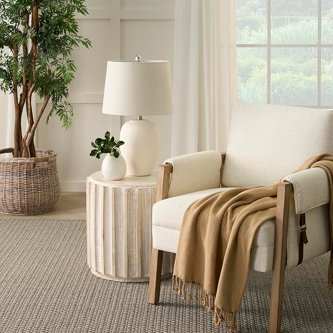 Nourison Home 23" Natural White Ceramic Jar Table Lamp - Image 6