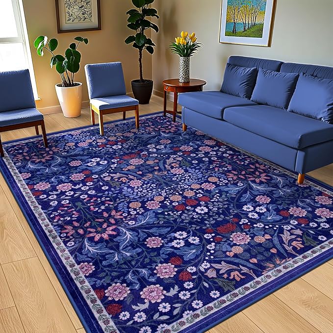 8x10 Area Rugs for Living Room: Floral Washable Rug Vintage Large Soft Boho - Image 2