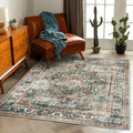 3'x5' Vintage Washable Thin Green Area Rug Tangerine Traditional Floor Cover by CHAMPLANT