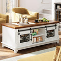 IRONCK 48'' Coffee Table with Sliding Barn Doors, Rustic Center Table with 6 by IRONCK