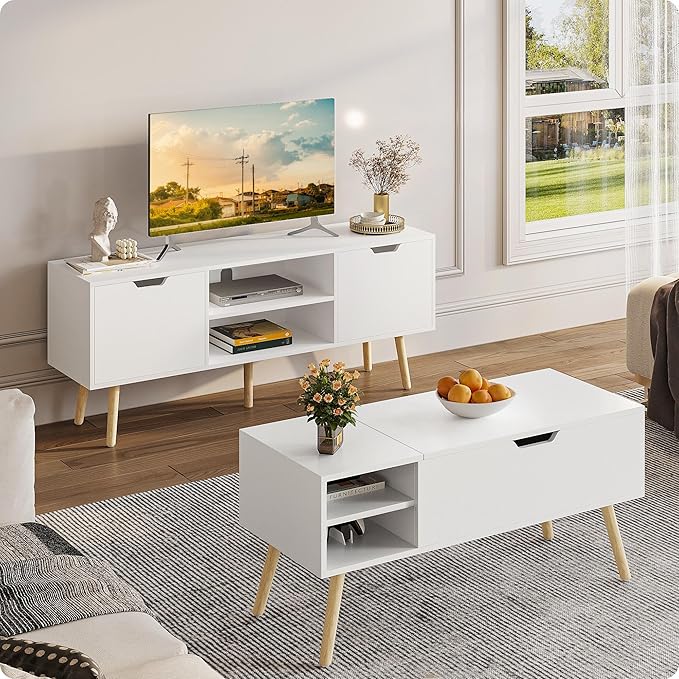 ALINE FURNITURE White TV Stand for 50 55 60 inch TVs - Image 3
