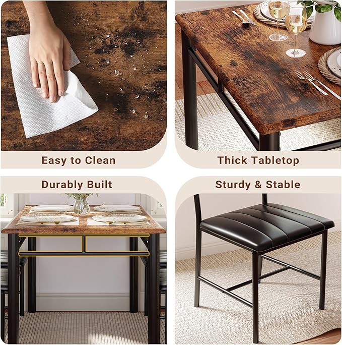 IRONCK Dining Table Set for 4, Wood Kitchen Table - Image 6