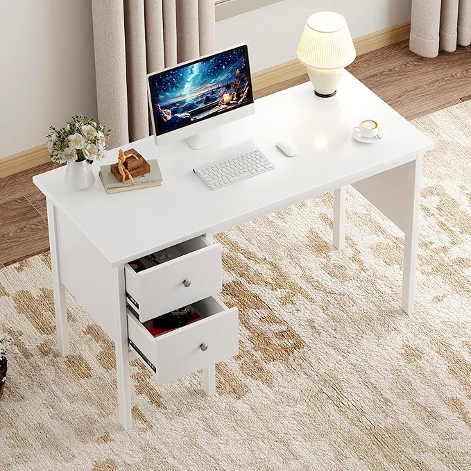 BHG Computer Desk with Drawers, Modern White Home Office Desk with Storage - Image 5