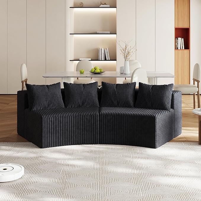 KEIKI Corduroy Curved Sectional Sofa, 2 Seater Symmetrical Modular Semi - Image 3