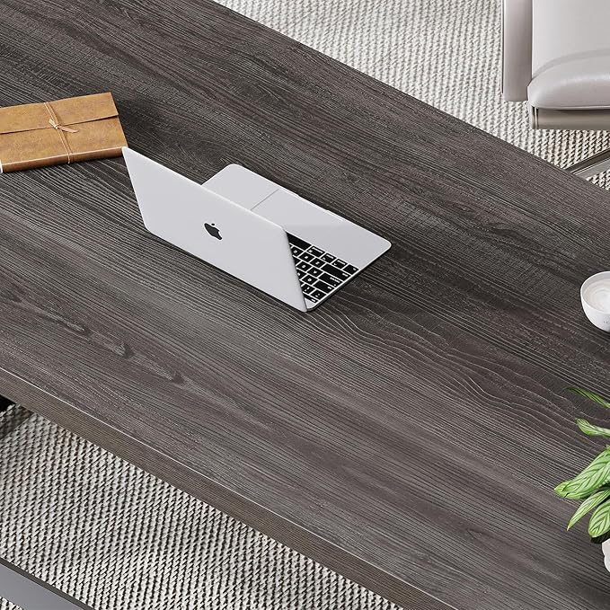 LVB Modern Computer Desk, Industrial Home Office Desk, Metal Wood Writing Study - Image 5