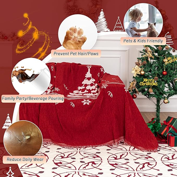 MYSKY HOME Couch Covers for Pets Thick Chenille Christmas Red Sofa Slipcover - Image 2