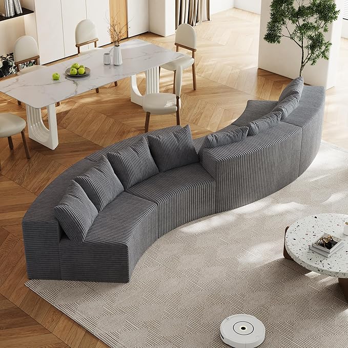 KEIKI Corduroy Curved Sectional Sofa, 4 Seater Symmetrical Modular Semi - Image 4