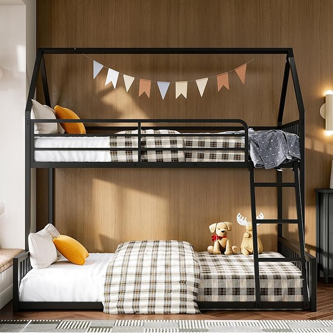 LIKIMIO Bunk Bed Twin Over Full Size, House Bunk Bed Frame - Image 8