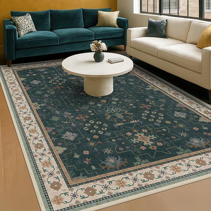 Vintage Dark Green 7x9 Dining Room Rugs - Image 3