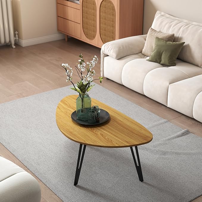 Manora Modern Mid Century Coffee Table, Oval Triangle Wood Center Table - Image 6