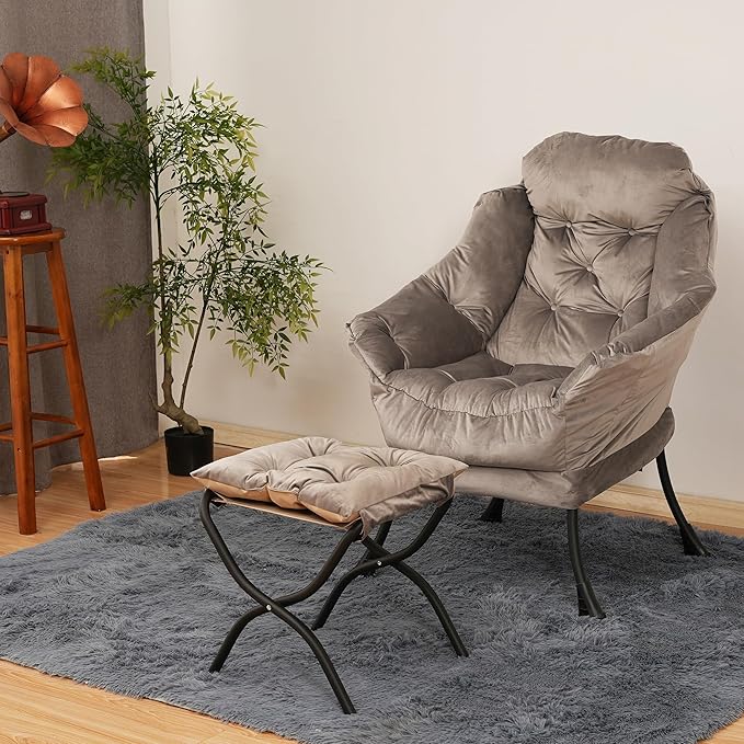 Lazy Chair with Folding Ottoman, Living Room Chairs, Accent Contemporary Lounge - Image 2