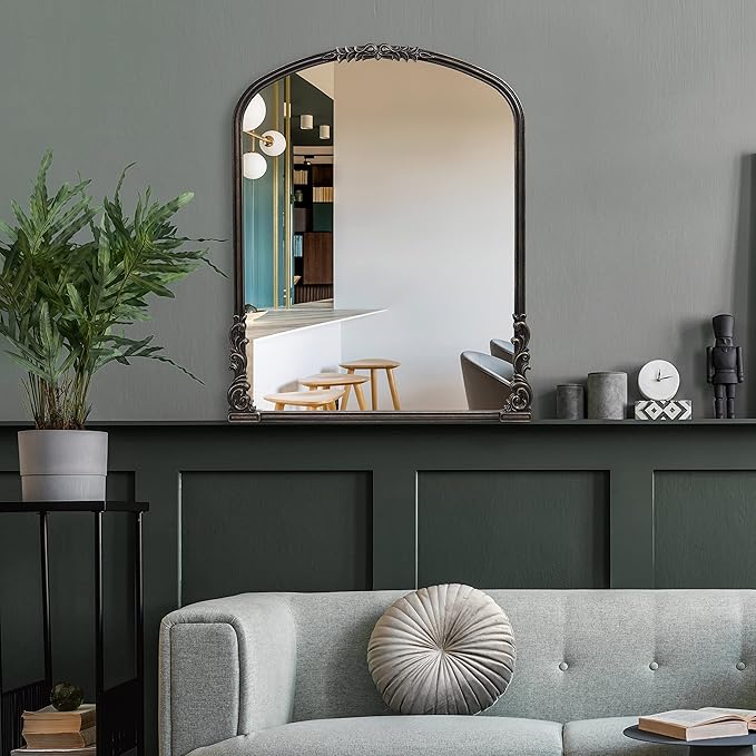 English Estate Carved Arch Wood Wall Mirror, Mirror - Image 2