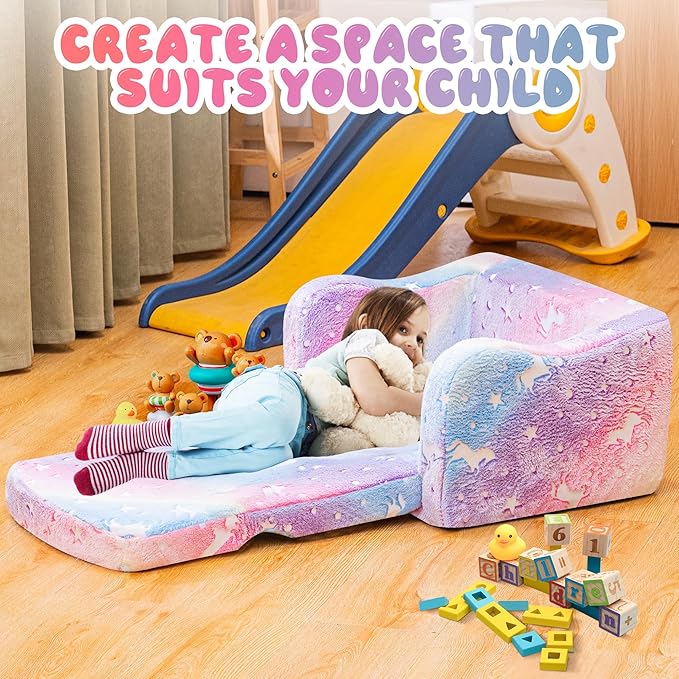 Lamerge 2-in-1 Toddler Couch, Glow in The Dark Baby Floor Bed, Foldable Toddler - Image 6