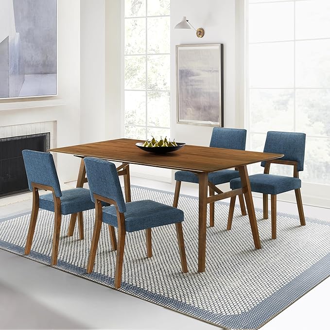 Armen Living Channell Mid Century Modern 5 Piece Walnut Wood Dining Table Set - Image 2