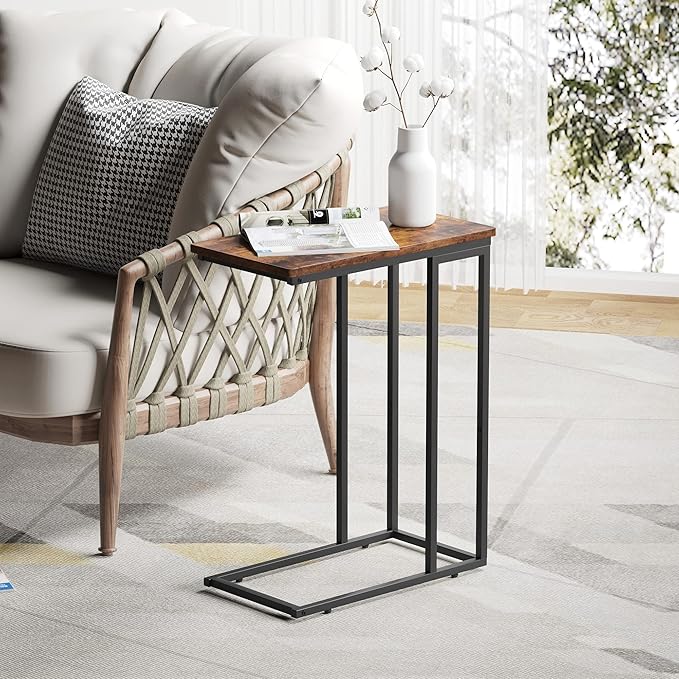 Yusong Small C Shaped End Table, Slim Couch Side Tables Slide Under Sofa Bed - Image 6