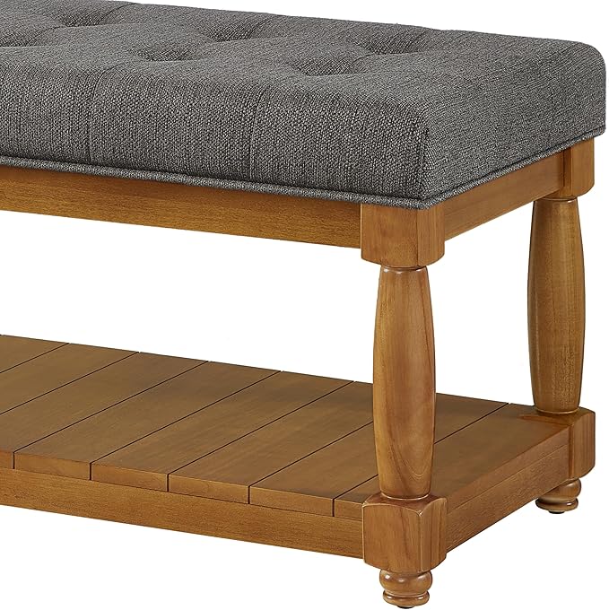 24KF Large Rectangular Upholstered Tufted Bed Bench, Linen Fabric Storage - Image 7
